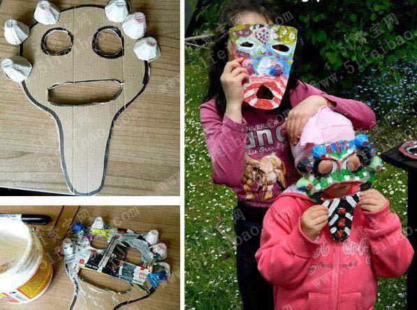 幼儿园小制作之蛋托diy涂色面具