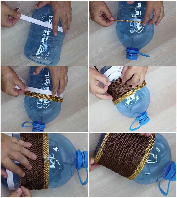废矿泉水水桶diy家用抽纸筒教学 废物利用手工diy小制作 51费宝网