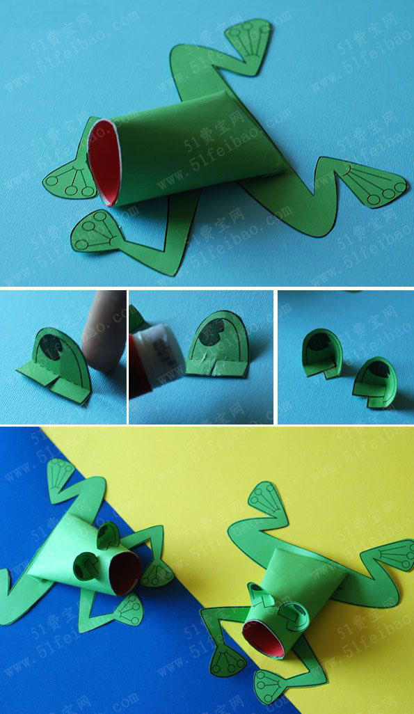 简单的手工卫生纸筒大嘴绿青蛙