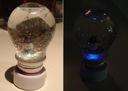 利用废旧灯泡DIY冰雪纷飞的发光水晶球