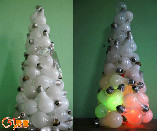 利用废灯泡DIY灯塔圣诞树