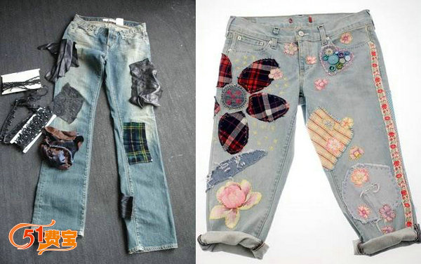 旧衣服改造，DIY时尚的补丁牛仔裤