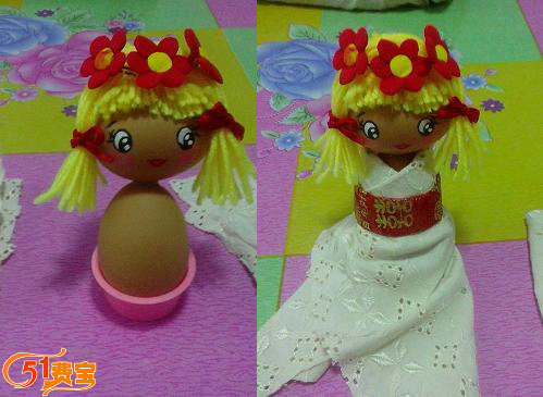 手工diy作品：蛋壳做的日本新娘公仔