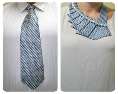 改造旧领带做珍珠围脖领饰