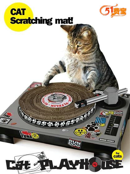 疯狂DJ喵星人，DIY留声机造型猫爬板