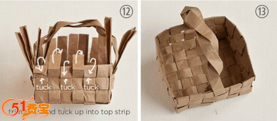 牛皮纸袋再利用编织收纳小篮子