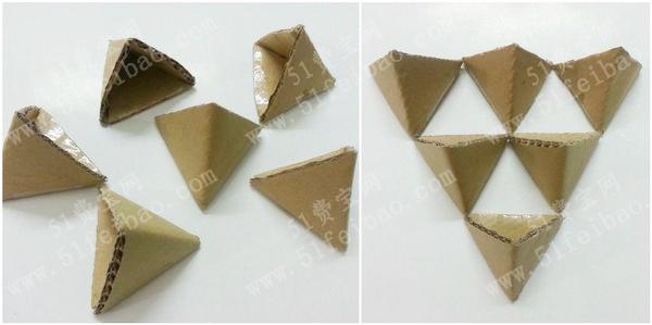 利用纸箱改造做三角壁挂收纳盒教程