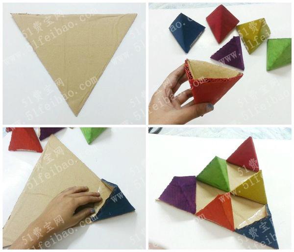利用纸箱改造做三角壁挂收纳盒教程
