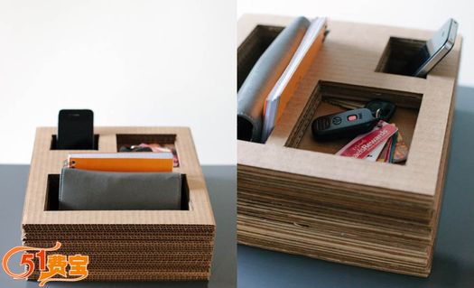 51费宝网：利用瓦楞纸板做桌面收纳盒