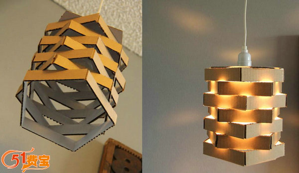 纸箱DIY改造瓦楞纸错棱柱自制灯罩