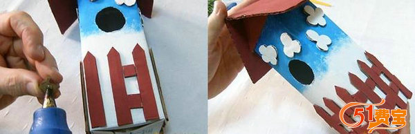 儿童手工课，用果汁盒制作幸福小鸟屋/储蓄罐