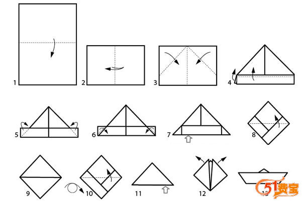 用废纸叠出儿时的梦想小帆船步骤