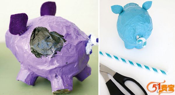 儿童手工课：用废纸制作手绘小猪摆件