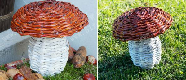 利用废报纸DIY可爱的纸编蘑菇