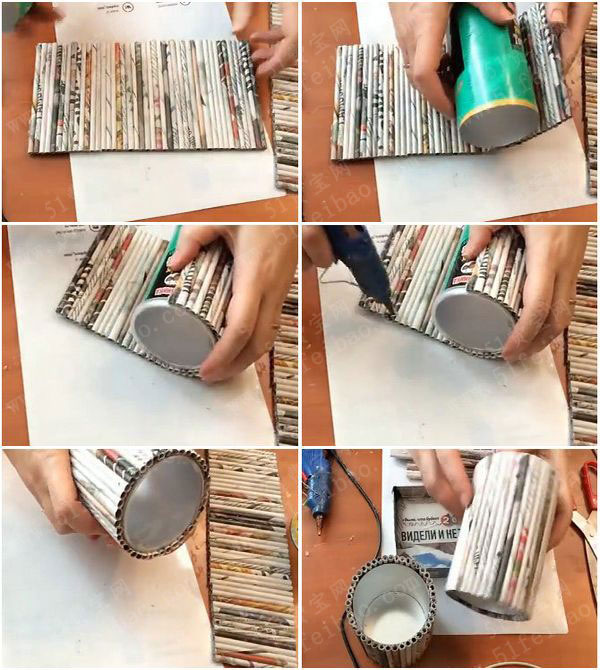 使用过期报纸diy创意笔筒的教程 - 废物利用手工diy小制作 - 51费宝网