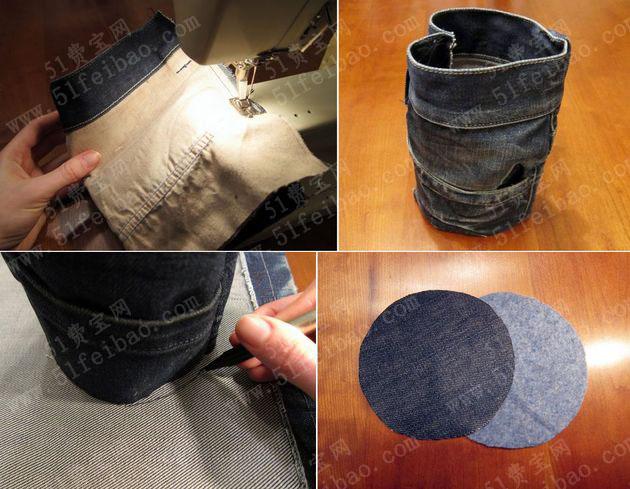 牛仔裤改造diy自制牛仔布包镁粉袋