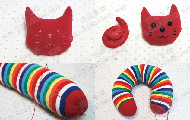 袜子娃娃制作教程：利用袜子做手工小猫布偶玩具