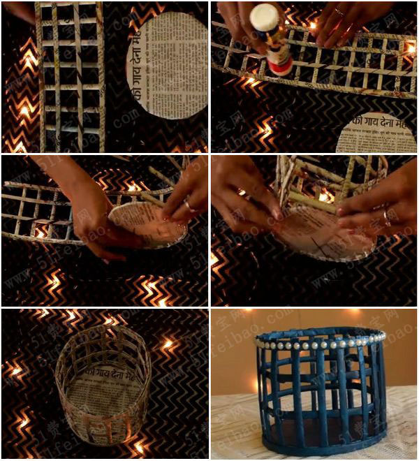 废报纸diy家用收纳纸篮筐教程 废物利用手工diy小制作 51费宝网