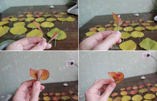 如何使用树叶做手工diy玫瑰花