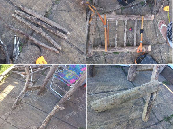 废旧木材和树枝DIY田园靠背椅制作教程
