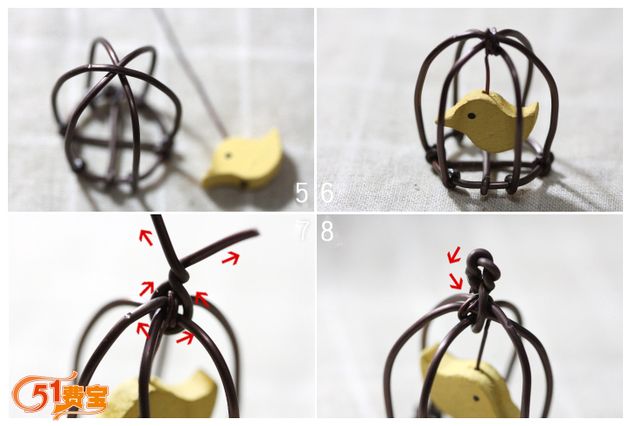 利用废铁丝DIY小鸟笼花盆插件