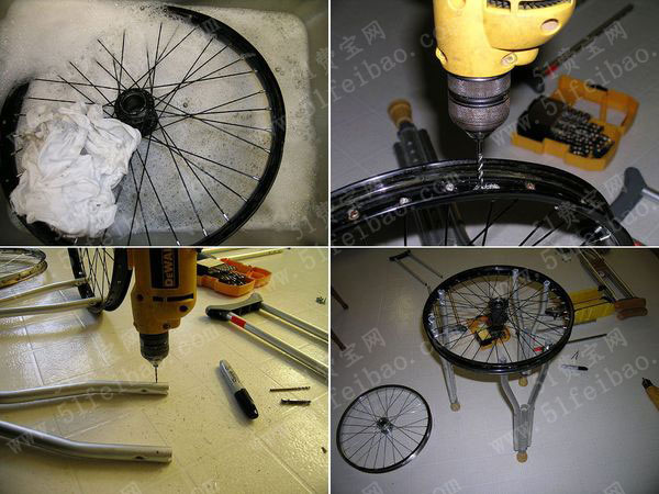 废弃单车轮子改装diy凳子