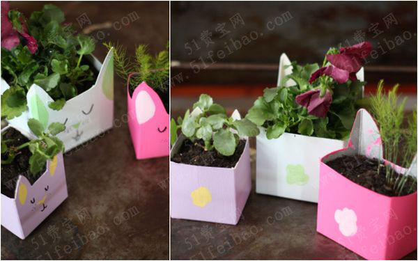 果汁纸盒环保复活节小花盆