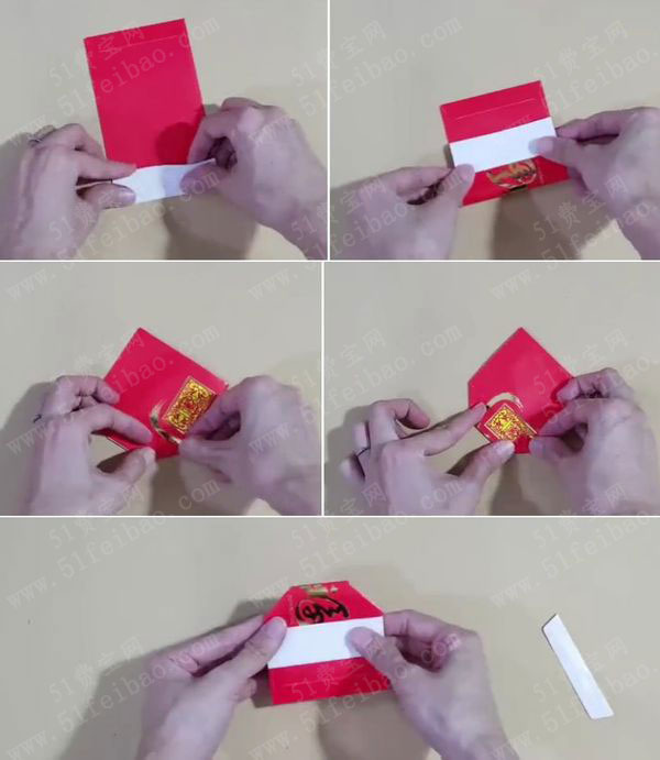 红包袋做可爱的贺年小狗狗摺纸做法 - 废物利用手工diy小制作 - 51费