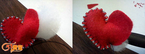 利用不织布碎布DIY的心形发夹