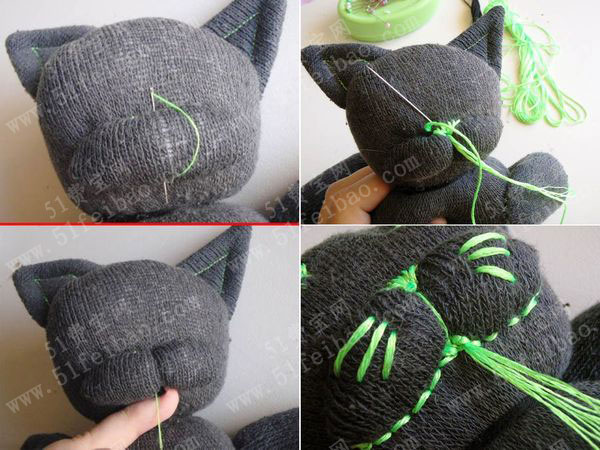 冬天淘汰的旧厚袜子手工改造制作猫玩具娃娃