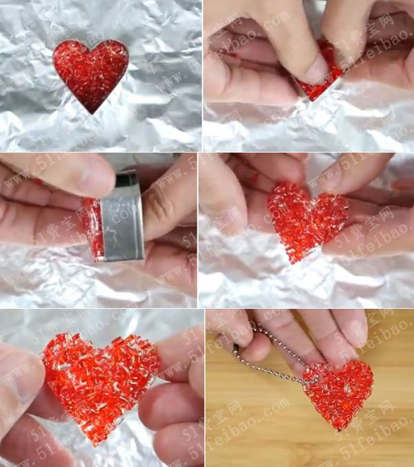 熟食塑料盒diy热熔胶粒吊坠制作教学 - 废物利用手工diy小制作 - 51费