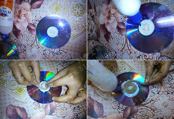 废旧CD光盘diy改造成漂亮的自制杯垫和挂饰件