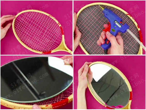 diy羽毛球拍装饰镜子的做法