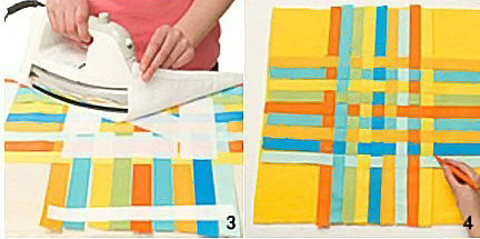 免缝纫针织，旧布头DIY的彩条抱枕