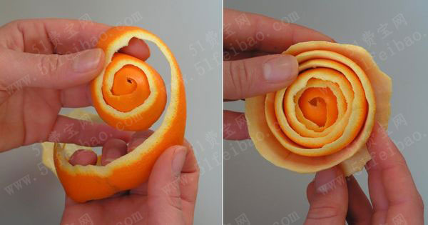 橙子皮手工制作玫瑰花步骤图解