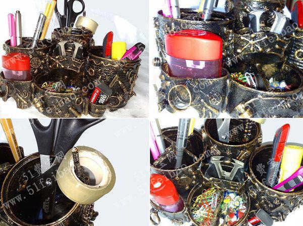 使用废弃瓶罐和五金金属废件做个性创意笔筒