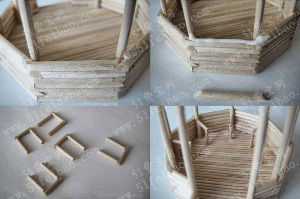 一次性筷子手工制作八角凉亭小摆件