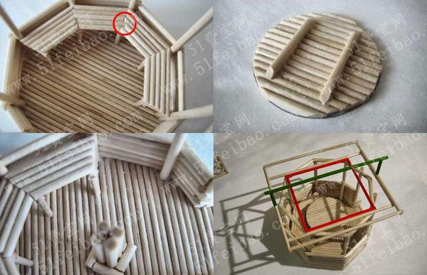 一次性筷子手工制作八角凉亭小摆件