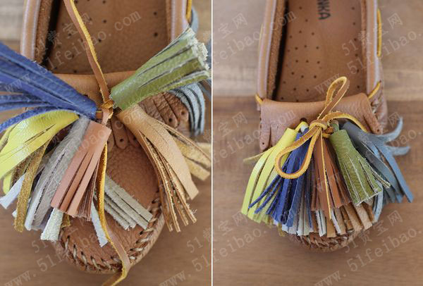 旧鞋自己改流苏结英伦风女士休闲皮鞋 - 废物利用手工diy小制作 - 51