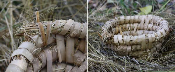 山间茅草野草手编制田园小篮子