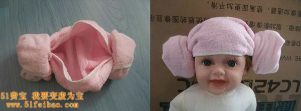 闲置毛巾DIY韩风羊角宝宝小帽子的做法