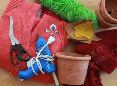 用旧毛衣diy驯鹿圣诞节装饰花盆