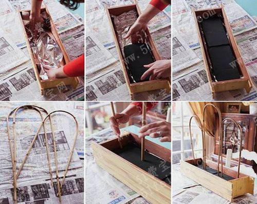 利用装红酒的木盒做DIY插花花篮教程