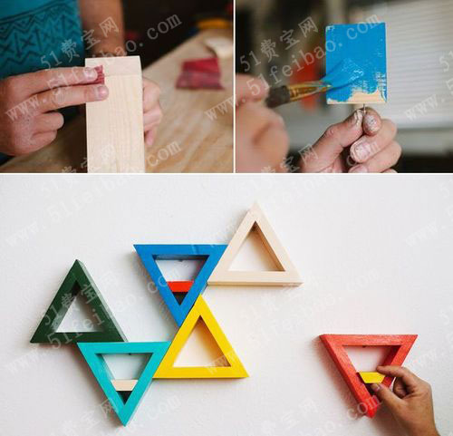 用剩余木板做特色手工三角形装饰品架