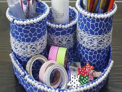 用塑料油瓶diy做笔筒收纳桶diy森系花生壳创意笔筒利用废弃报纸做笔筒