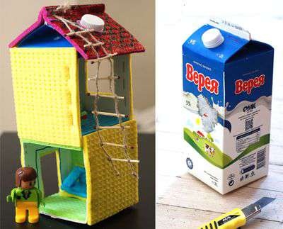 废弃牛奶盒和EVA地板做diy小房子玩具