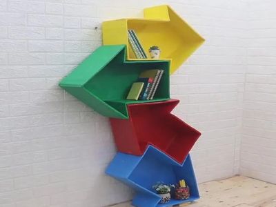 巧手diy创意纸板书架,硬纸板制作彩色箭头书架