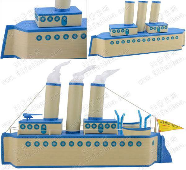 利用牛奶盒等废旧品构造diy货轮船模型