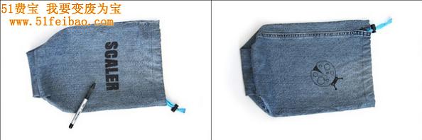 过气牛仔裤改造DIY的一个束口储物袋