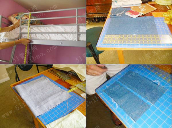 diy宿舍上铺神器:牛仔布上铺床懒人收纳袋 废物利用手工diy小制作